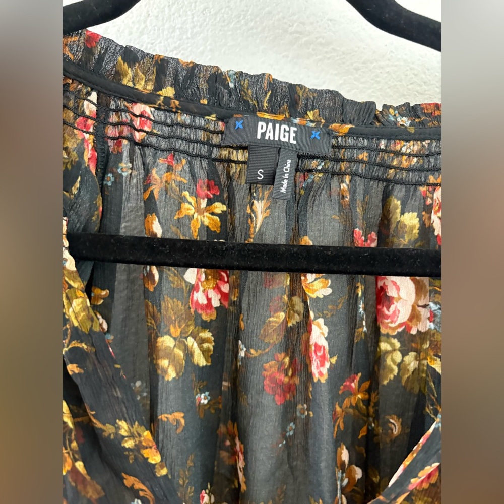 PAIGE Ally short sleeve floral print Silk black Top size S - Picture 4 of 9
